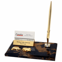 Bull & Bear Business Card Holder & Pen Desk Set