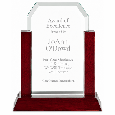 Clipped Corner Jade Glass & Cherry Wood Award