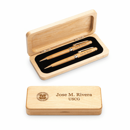 Coast Guard Theme Personalized  Elegance Collection Maple Wood Pen & Pencil Set