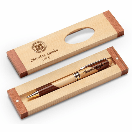 Coast Guard Theme Personalized Maple & Rosewood Engraved Pen and Box