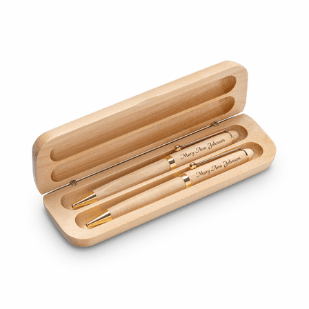 Coast Guard Theme Personalized Maple Wood Double Pen and Box Set