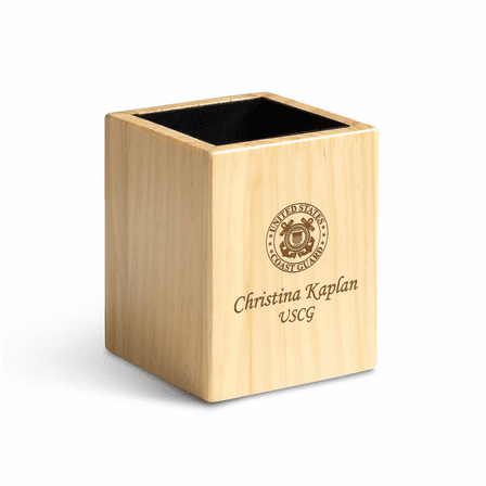 Coast Guard Theme Personalized Maple Wood Pen and Pencil Cup