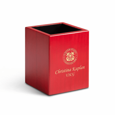Coast Guard Theme Personalized Rose Finished Wood Pen and Pencil Cup