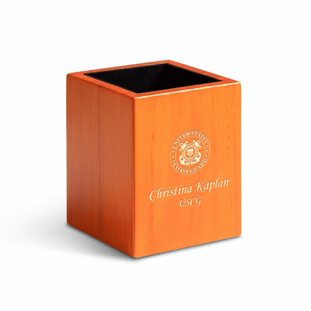 Coast Guard Theme Personalized Saddle Finish Wood Pen and Pencil Cup