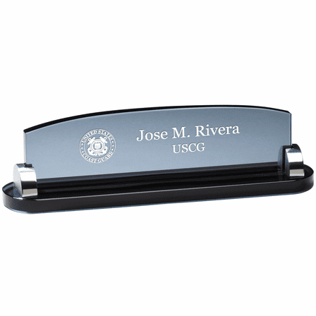 Coast Guard Theme Personalized Smoked Glass Desktop Name Plate