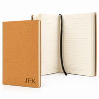 Cork Journal with Black Satin Bookmark with Personalized Initials