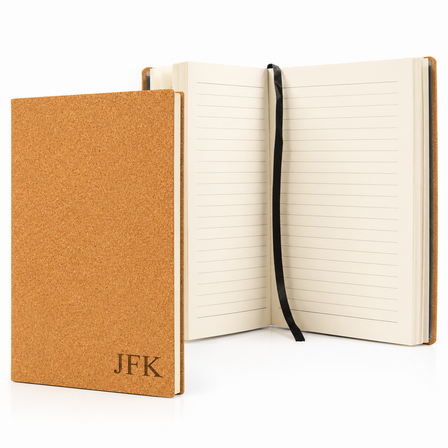 Cork Journal with Black Satin Bookmark with Personalized Initials