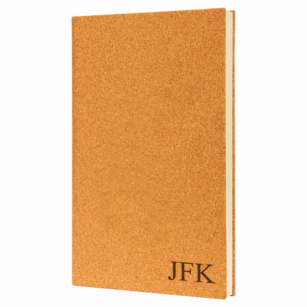 Cork Journal with Black Satin Bookmark with Personalized Initials