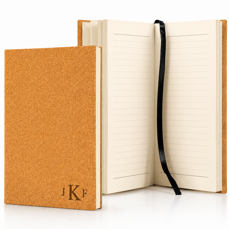Cork Journal with Black Satin Bookmark with Roman Monogram
