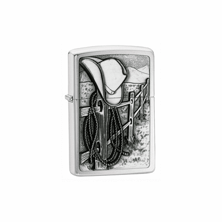 Cowboy Emblem Brushed Chrome Zippo Lighter - ID# 24879