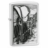 Cowboy Emblem Brushed Chrome Zippo Lighter - ID# 24879