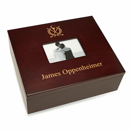 Crossing Golf Clubs Laser Engraved Treasure Box with Photo Frame