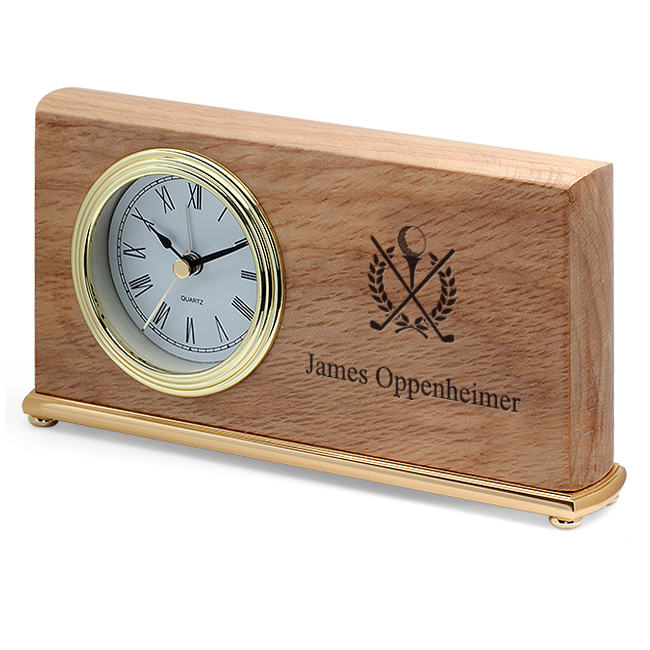 Crossing Golf Clubs Personalized Wood Desk Clock