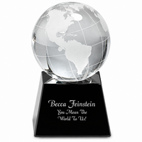 Crystal Globe with Personalized Black Crystal Base - 3" Height