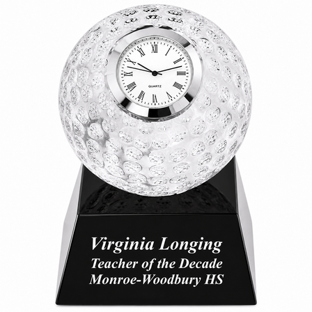 Crystal Golf Ball Clock with Personalized Black Glass Base