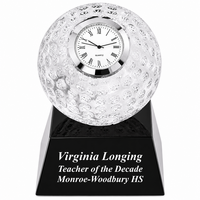Crystal Golf Ball Clock with Personalized Black Glass Base