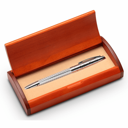 Diamond Cut Personalized Ballpoint Pen with Wood Box- Bull & Bear Theme