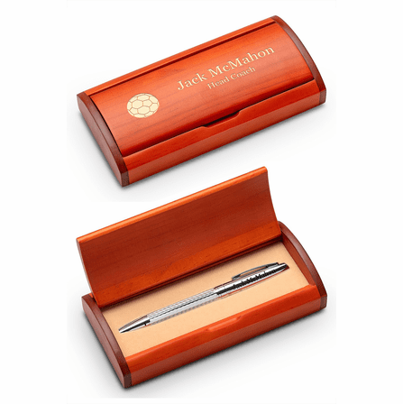 Diamond Cut Personalized Ballpoint Pen with Wood Box for Soccer