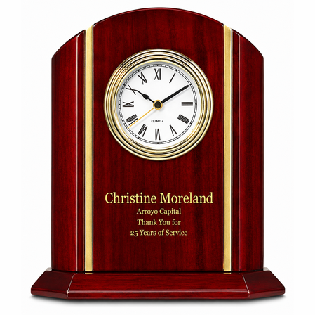 Elite Collection Personalized Rosewood Desk Clock With Gold Accents