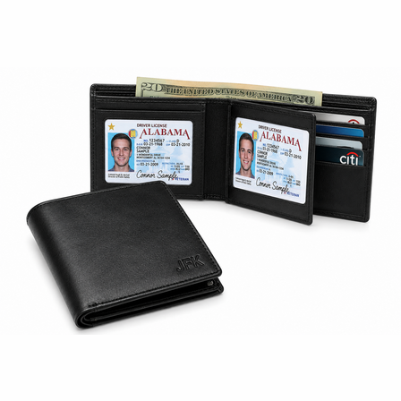 Executive Collection RFID Blocking Black Leather Bifold Wallet with Double ID Holder