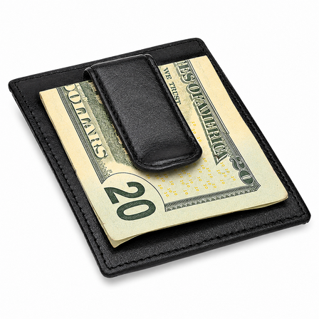 Executive Collection RFID Blocking Black Leather Card Holder with Money Clip