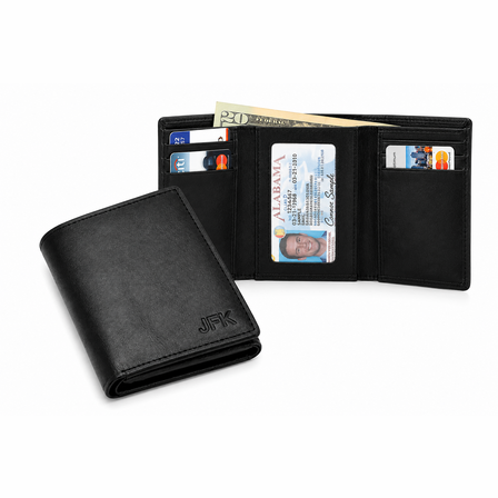 Executive Collection RFID Blocking Black Leather Trifold Wallet with Center ID Window