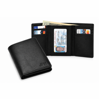 Executive Collection RFID Blocking Black Leather Trifold Wallet with Center ID Window