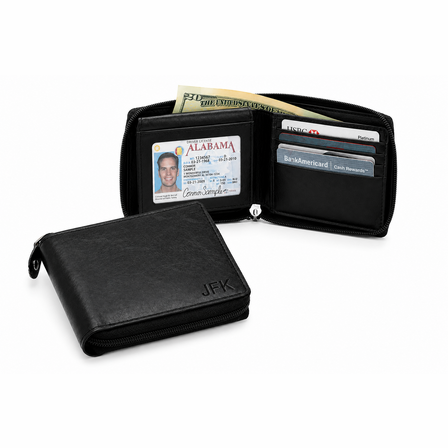 Executive Collection RFID Blocking Black Leather Zipper Wallet