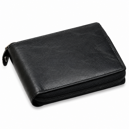 Executive Collection RFID Blocking Black Leather Zipper Wallet