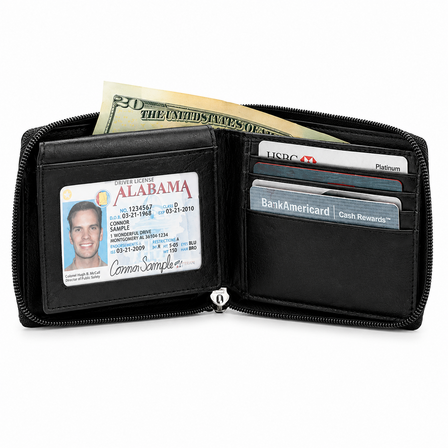 Executive Collection RFID Blocking Black Leather Zipper Wallet
