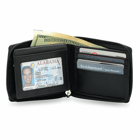 Executive Collection RFID Blocking Black Leather Zipper Wallet