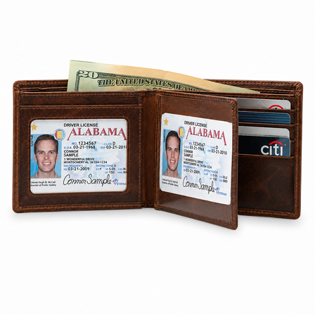 Executive Collection RFID Blocking Brown Leather Bifold Wallet with Double ID Holder