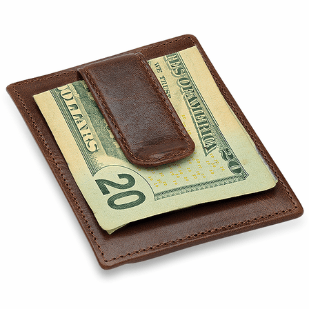 Executive Collection RFID Blocking Brown Leather Card Holder with Money Clip