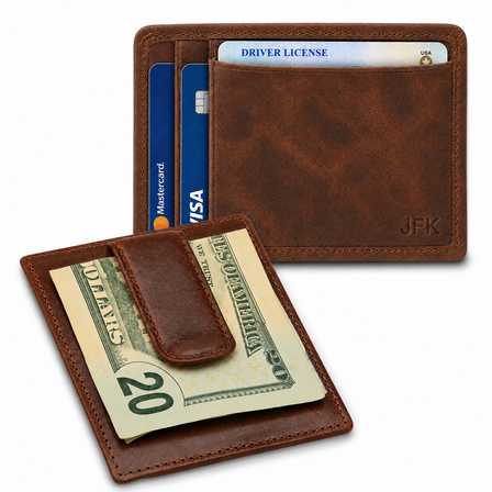 Executive Collection RFID Blocking Brown Leather Card Holder with Money Clip