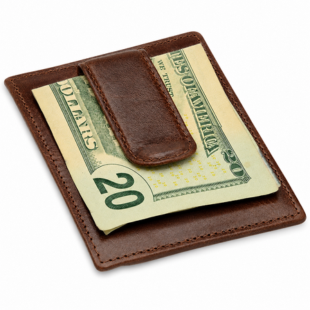 Executive Collection RFID Blocking Brown Leather Card Holder with Money Clip