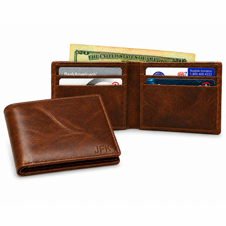 Executive Collection RFID Blocking Brown Leather Slim Front Pocket Wallet