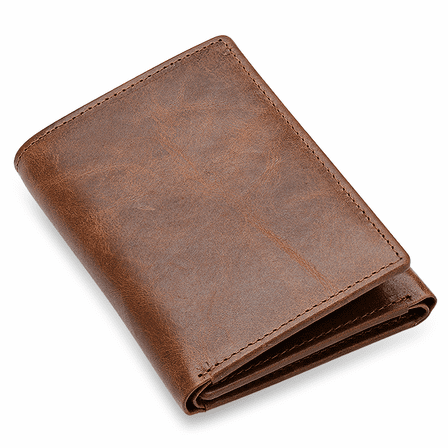 Executive Collection RFID Blocking Brown Leather Trifold Wallet with Center ID Window
