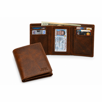 Executive Collection RFID Blocking Brown Leather Trifold Wallet with Center ID Window