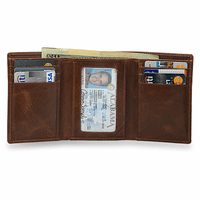 Executive Collection RFID Blocking Brown Leather Trifold Wallet with Center ID Window