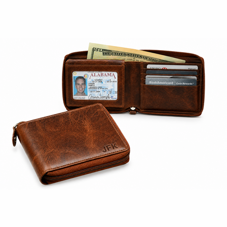 Executive Collection RFID Blocking Brown Leather Zipper Wallet