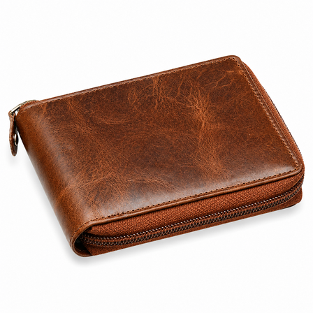 Executive Collection RFID Blocking Brown Leather Zipper Wallet
