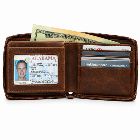 Executive Collection RFID Blocking Brown Leather Zipper Wallet