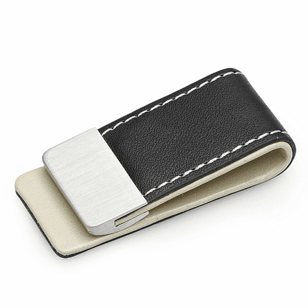 Faux Leather and Steel Engraved Money Clip