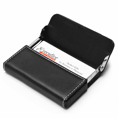 Faux Leather & Steel Engravable Business Card Holder