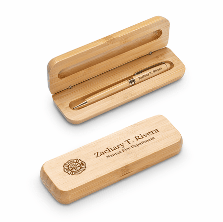 Firefighter's Shield Laser Engraved Bamboo Pen and Box Set