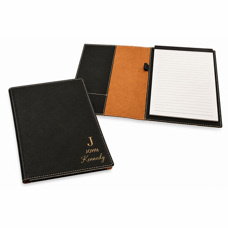 Full Name Monogram Black Leatherette Mini Portfolio