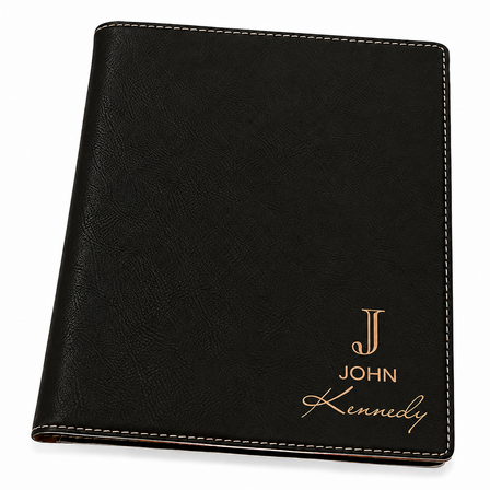 Full Name Monogram Black Leatherette Mini Portfolio