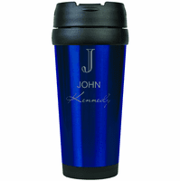 Full Name Monogram Blue Travel Coffee Mug