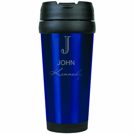 Full Name Monogram Blue Travel Coffee Mug
