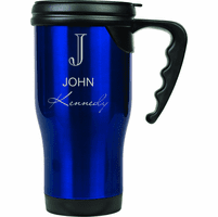 Full Name Monogram Blue Travel Coffee Mug With Handle